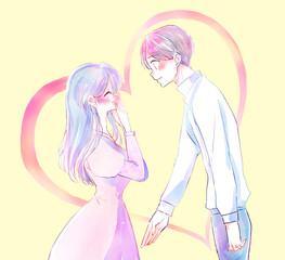 告白する男性とうれしい女性　和やか