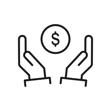 Money in two hands icon. Symbol of cash charity, investment wealth payment, donation. vector illustration