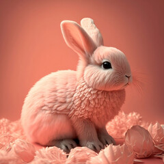 Obraz premium Furry Easter Bunny Posing with Colorful flowers