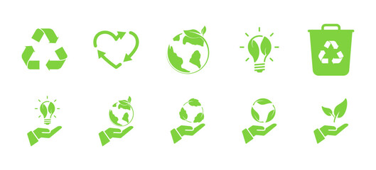 Collection of recycling, ecology green symbols