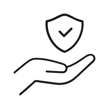 Insurance hand line icon. Risk coverage sign. Policyholder protection symbol. Quality design element. insurance hand icon vector	
