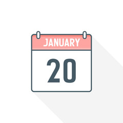 20th January calendar icon. January 20 calendar Date Month icon vector illustrator
