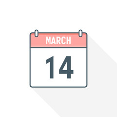 14th March calendar icon. March 14 calendar Date Month icon vector illustrator