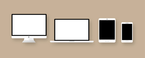 Flat set of monitor, laptop, tablet, smartphone