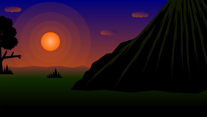 Vector illustration of mountain view at sunset