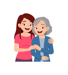 old parent standing with adult young child and smile