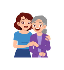 old parent standing with adult young child and smile