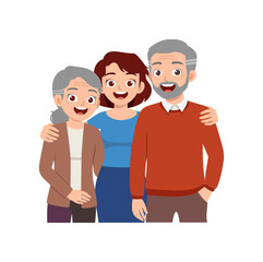 old parent standing with adult young child and smile