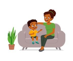 little kid having conversation with mother and feeling happy