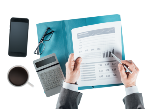 Business man checking a financial report