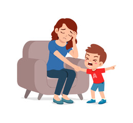 mother feel tired because kid cry so loud