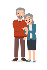 happy old couple standing and loving together