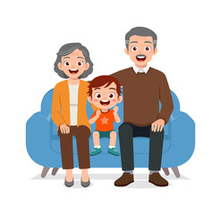 little kid sit with grandparent and feel happy