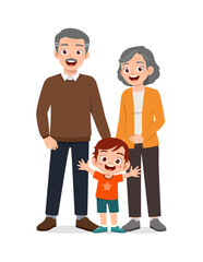 little kid standing with grandparent and feel happy