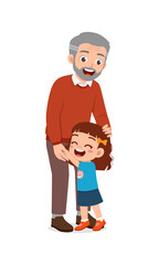 little kid hugging grandfather and feel happy