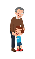 little kid hugging grandfather and feel happy