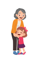 little kid hugging grandmother and feel happy
