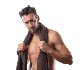 Cool athletic man posing with towel