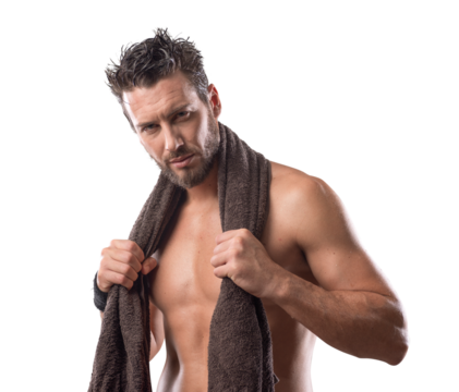 Cool athletic man posing with towel - Powered by Adobe