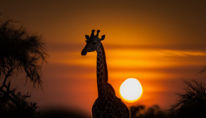 giraffe in the savanna during the late afternoon, generate ai