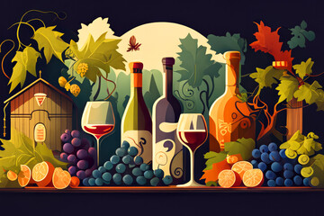 Winery Wine Tasting, vineyard business, agrobusiness. Illustration for cover and promotion marketing. ai generative