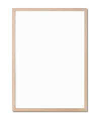 Empty vertical frame mockup isolated over transparent background, Artwork template for painting, photo or poster, One oak wood frame mock-up design element - 579975179