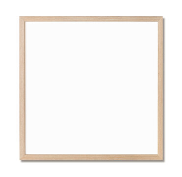 Blank frame mockup isolated cutout PNG on transparent background. Square artwork template for painting, photo or poster, isolated design element. One oak wood frame mock-up