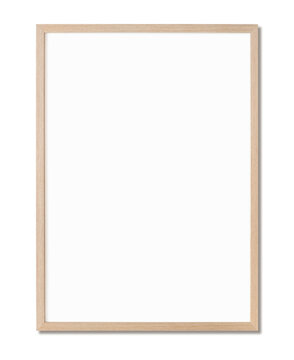 Empty vertical frame mockup isolated over transparent background, Artwork template for painting, photo or poster, One oak wood frame mock-up design element