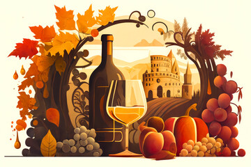 Winery Wine Tasting, vineyard business, agrobusiness. Illustration for cover and promotion marketing. ai generative
