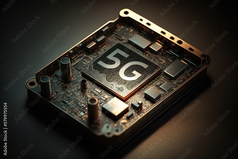 Poster computer board with 5g symbol. ai generated