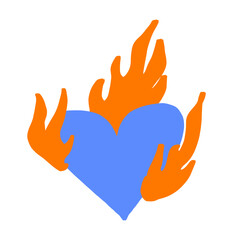 Blue heart burning on flames