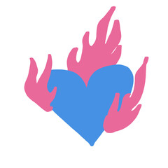 blue heart burning on pink flames