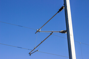 Close-up of train electrical lines