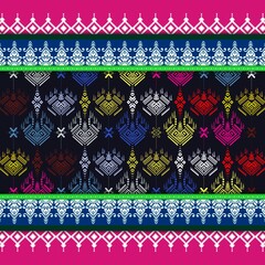 Floral cross stitch embroidery on background.geometric ethnic oriental seamless pattern traditional.Aztec style abstract  illustration.design for texture,fabric,clothing,wrapping,print