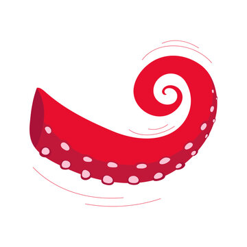 recommend clip art: Octopus tentacle with suckers. Kraken part of body, squid palp. Japanese street food. Flat cartoon style. Vector illustration isolated on white background