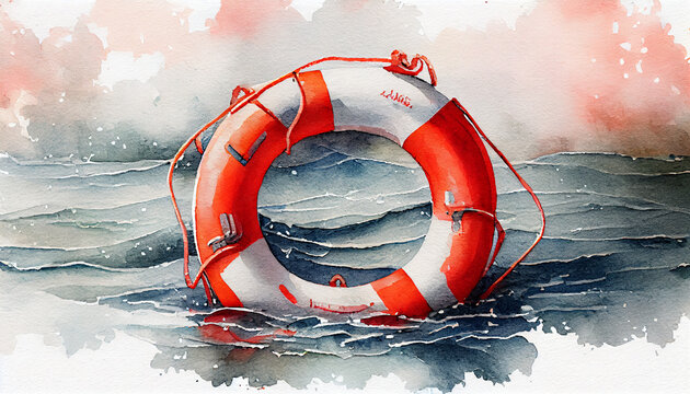 Lifebuoy in a stormy blue sea