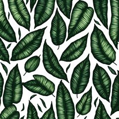 Fototapeta na wymiar illustration of green tropical leaves , generative art by A.I