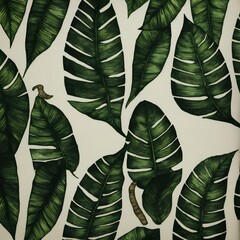 Naklejka na ściany i meble illustration of green tropical leaves , generative art by A.I