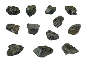pieces of shungite isolated on a white background. high-carbon shungite