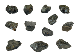 pieces of shungite isolated on a white background. high-carbon shungite