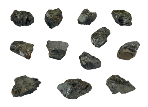 pieces of shungite isolated on a white background. high-carbon shungite