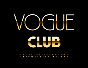 Vector artistic Emblem Vogue. Club. Elegant Golden Font. Premium Alphabet Letters and Numbers