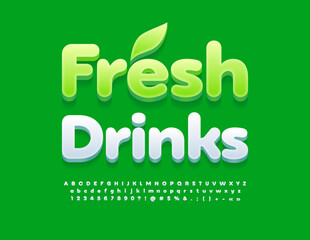 Naklejka premium Vector modern Sign Fresh Drink. 3D White Font. Creative Alphabet Letters and Numbers