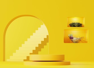 podium staircase in the room yellow 3d render 