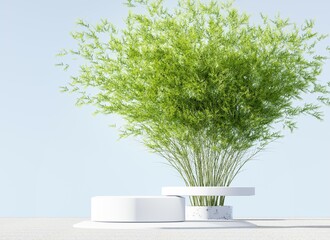 podium tree wall white 3d render