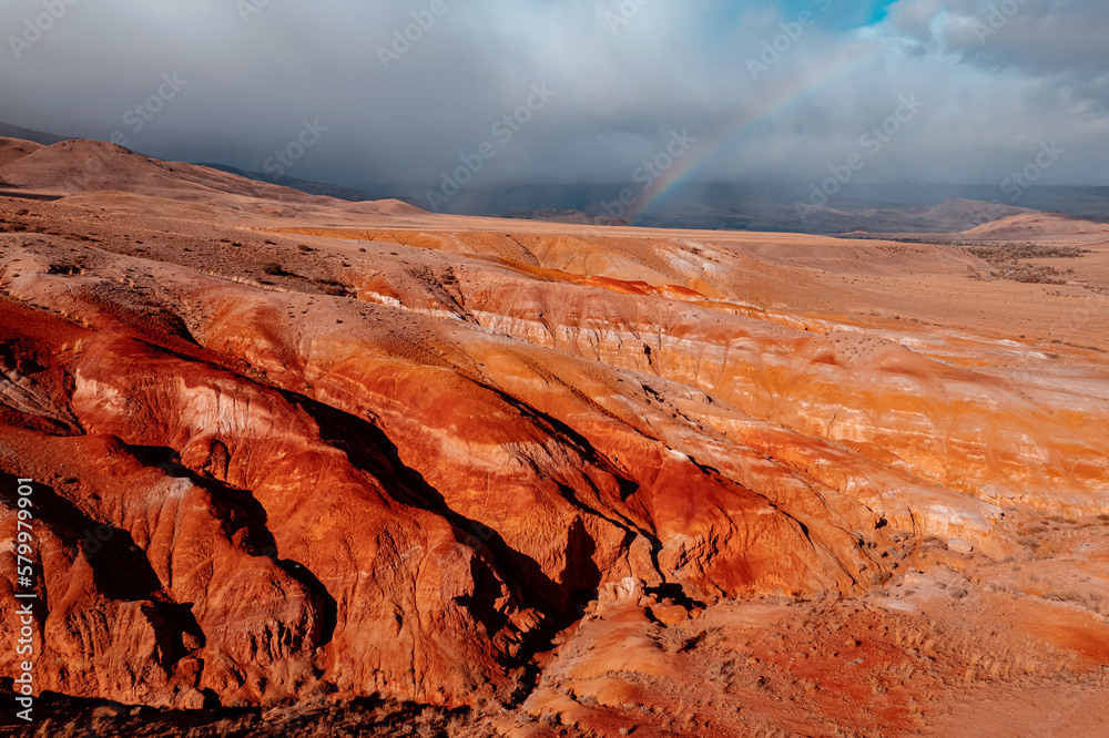 Wall mural aerial altai republic, russia. martian landscape mars 2 in chui steppe, gorny altay drone view