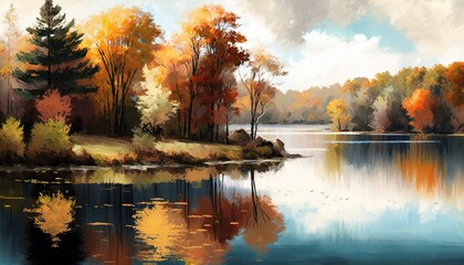 Autumn Reflections on a Serene Lake