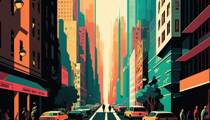 City Vibes: A Dynamic and Colorful Urban Scene