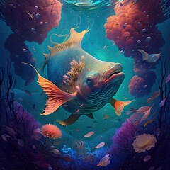 Naklejka na ściany i meble Ocean Dreams: A Surreal and Impressionistic Underwater World