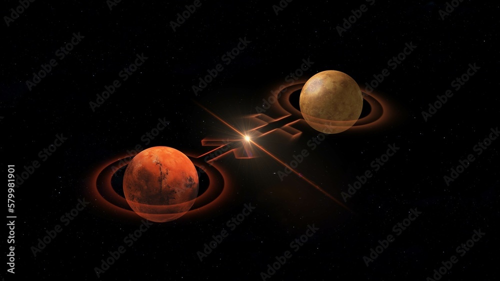 Canvas Prints conjunction of planet venus and mars with planet symbols 3d illustration